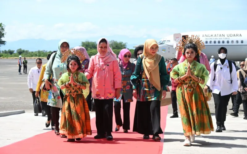 Ketua Pia Ardhya Garini Cabang 7 D/II Lanud Sultan Hasanuddin Sambut Kedatangan Ibu Negara Iriana Joko Widodo dan Ibu Wapres Wury Ma’ruf Amin 