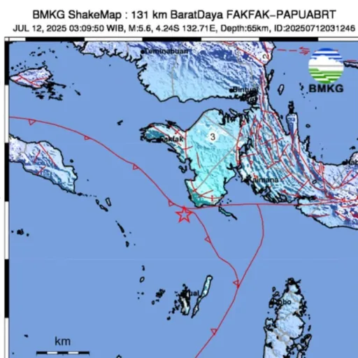 Gempa Magnitudo 5,6 Guncang Fakfak Papua Barat