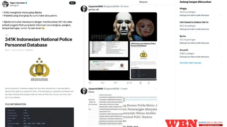 Bjorka Bocorkan 341 Ribu Data Anggota Polri Setelah Penangkapan WFT