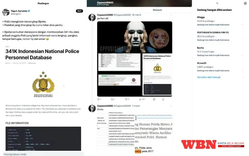 Bjorka Bocorkan 341 Ribu Data Anggota Polri Setelah Penangkapan WFT