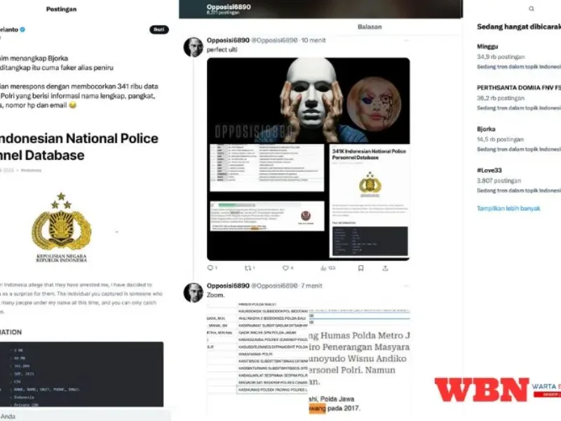 Bjorka Bocorkan 341 Ribu Data Anggota Polri Setelah Penangkapan WFT