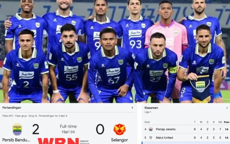 Persib Bandung Kalahkan Selangor FC 2-0, Puncaki Grup G AFC Champions League Two