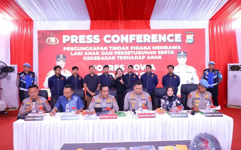 Kapolda Sulsel Pimpin Press Conference Pengungkapan Kasus Kekerasan dan Pencabulan Anak di Gowa