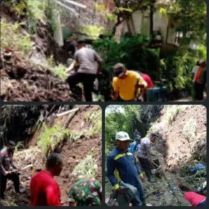 Kapolsek Sukawening Turun Langsung Cek Longsor Menutupi Aliran Irigasi Maripari-Kertajaya