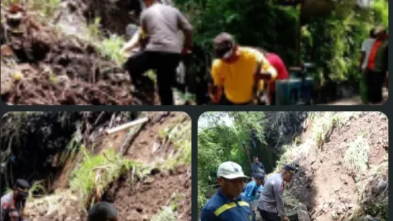 Kapolsek Sukawening Turun Langsung Cek Longsor Menutupi Aliran Irigasi Maripari-Kertajaya