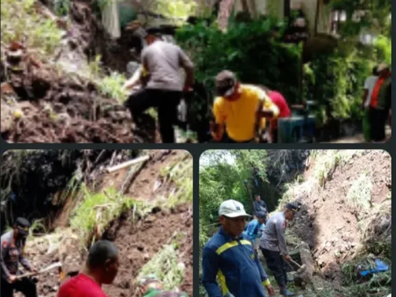 Kapolsek Sukawening Turun Langsung Cek Longsor Menutupi Aliran Irigasi Maripari-Kertajaya