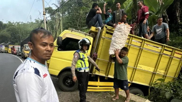 Polsek Kadungora Tangani Laka Tunggal Light Truck Di Jalan Raya Baru Kadungora