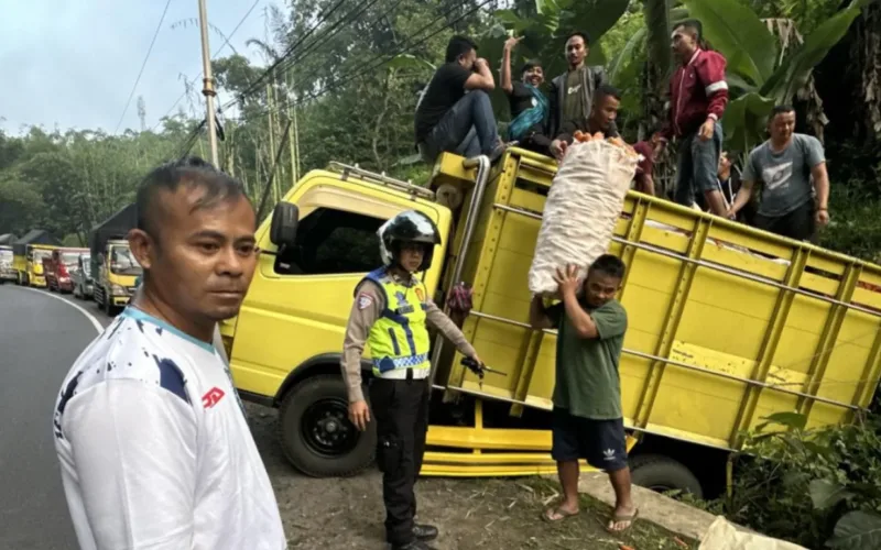 Polsek Kadungora Tangani Laka Tunggal Light Truck Di Jalan Raya Baru Kadungora