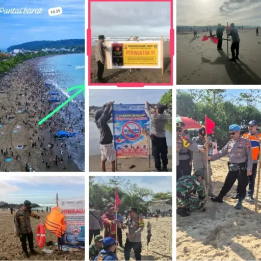 Polsek Wilayah Garut Selatan Pasang Bendera Merah Putih Di Pantai Selatan, Wisatawan Diimbau Tidak Berenang Terlalu Tengah