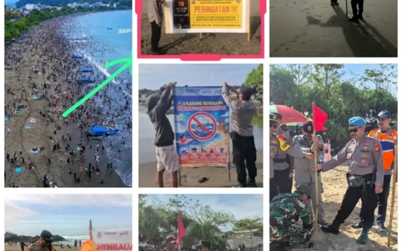 Polsek Wilayah Garut Selatan Pasang Bendera Merah Putih Di Pantai Selatan, Wisatawan Diimbau Tidak Berenang Terlalu Tengah