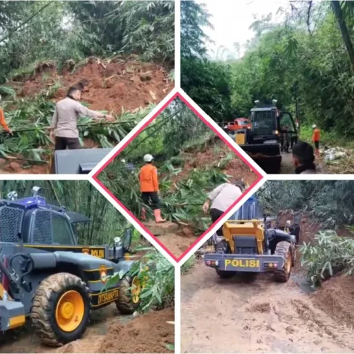 Sigap Tangani Longsor, Polsek Limbangan Bersama Tim Gabungan Buka Akses Jalan Garut-Sumedang