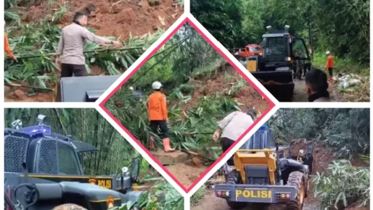 Sigap Tangani Longsor, Polsek Limbangan Bersama Tim Gabungan Buka Akses Jalan Garut-Sumedang