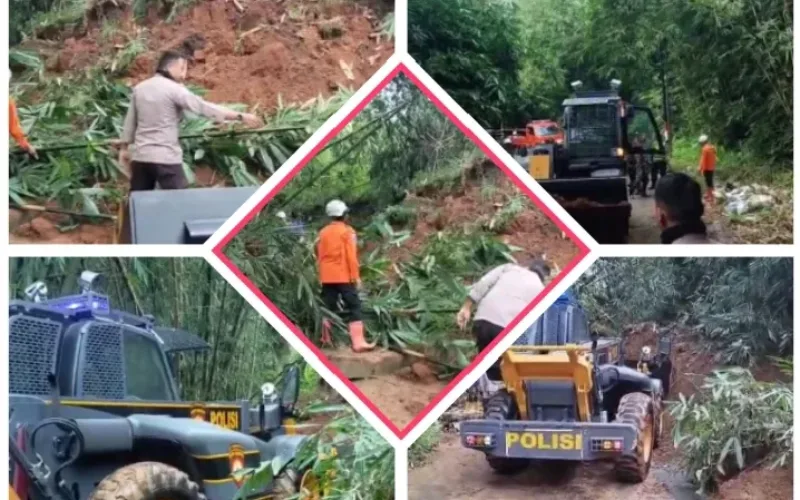 Sigap Tangani Longsor, Polsek Limbangan Bersama Tim Gabungan Buka Akses Jalan Garut-Sumedang