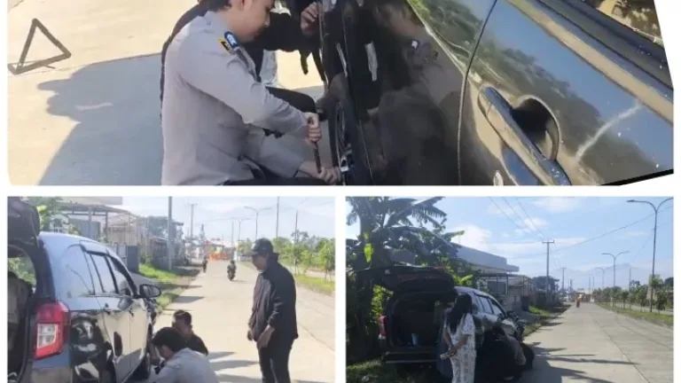 Aksi Humanis Polisi, Bantu Pengendara Ban Bocor Di Jalan Ibrahim Adjie