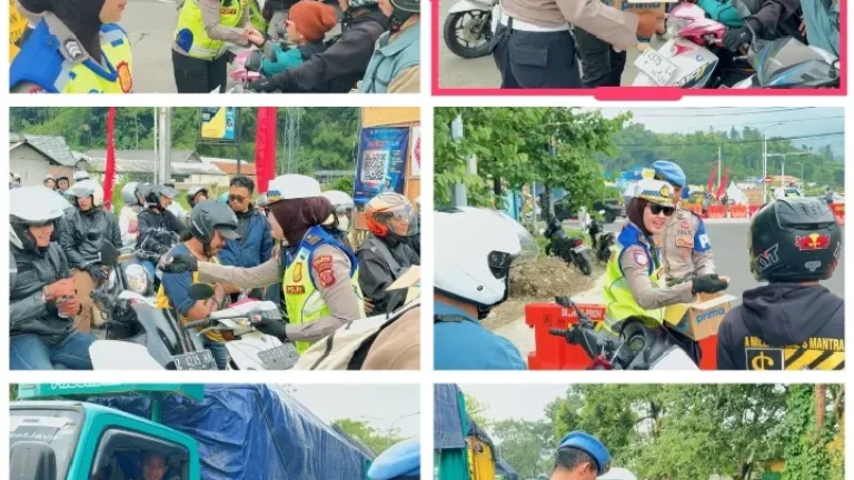 Humanis Di Tengah Rekayasa Lalu Lintas, Satlantas Polres Garut Bagikan Makanan Untuk Pengendara Di Pos Pam Kubang