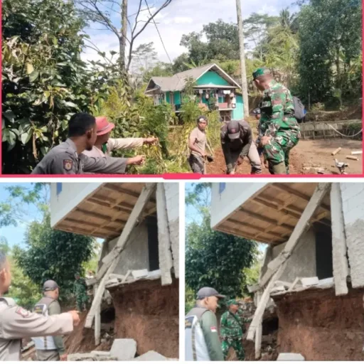 Polsek Singajaya Cek Kejadian Bencana Tanah Longsor Akibat Curah Hujan Tinggi Di Desa Sukamulya