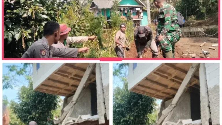 Polsek Singajaya Cek Kejadian Bencana Tanah Longsor Akibat Curah Hujan Tinggi Di Desa Sukamulya