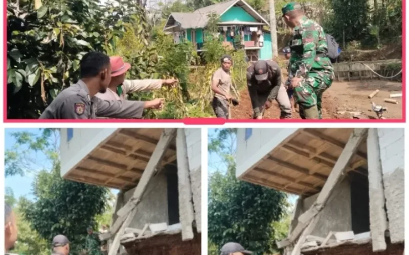 Polsek Singajaya Cek Kejadian Bencana Tanah Longsor Akibat Curah Hujan Tinggi Di Desa Sukamulya