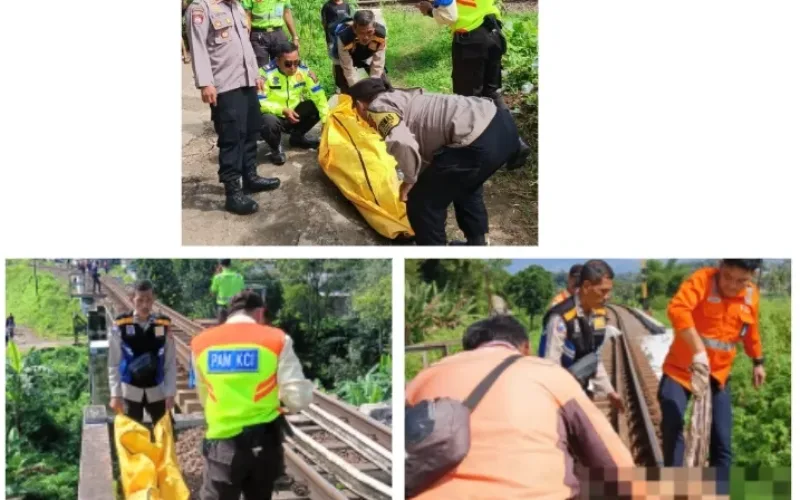 Polsek Leuwigoong Evakuasi Korban Tertabrak Kereta Api di Jembatan Rel
