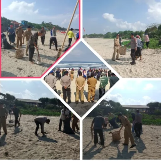 Peduli Lingkungan, Satpolairud Polres Garut Dan Polsek Wil Garsel Bersama Warga Bersih-Bersih Pantai Pasca Libur Lebaran