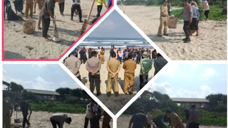 Peduli Lingkungan, Satpolairud Polres Garut Dan Polsek Wil Garsel Bersama Warga Bersih-Bersih Pantai Pasca Libur Lebaran