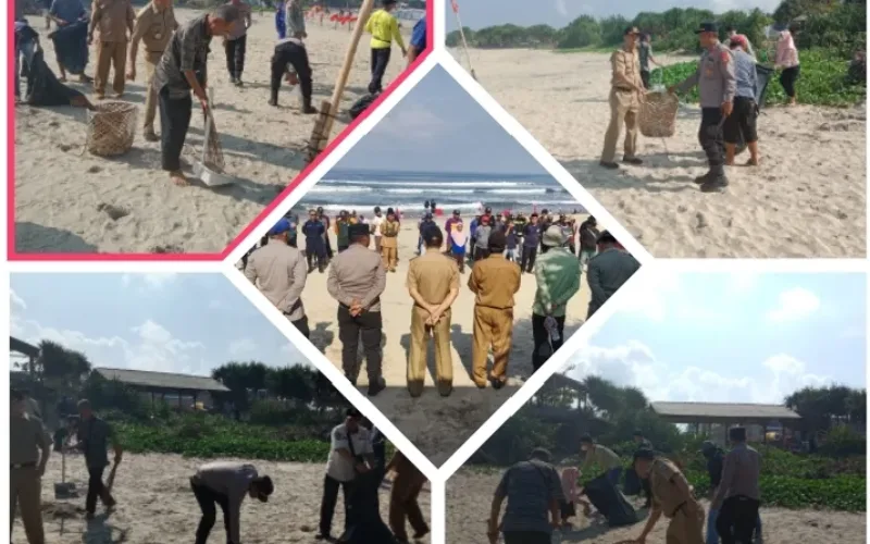 Peduli Lingkungan, Satpolairud Polres Garut Dan Polsek Wil Garsel Bersama Warga Bersih-Bersih Pantai Pasca Libur Lebaran