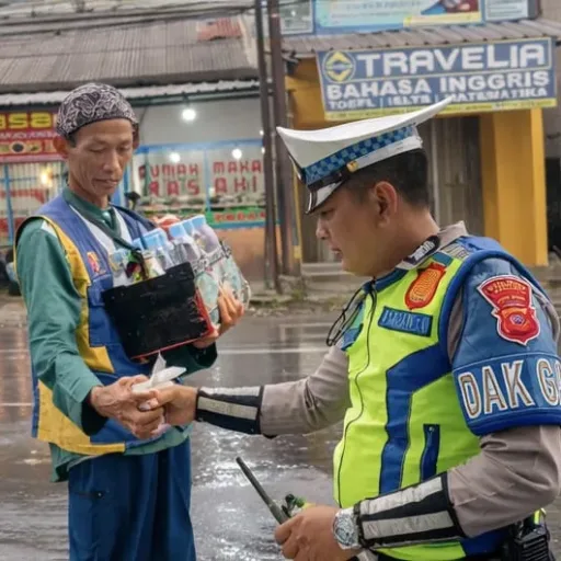 Polsek Kadungora Polres Garut Bagikan Takjil Kepada Pengguna Jalan
