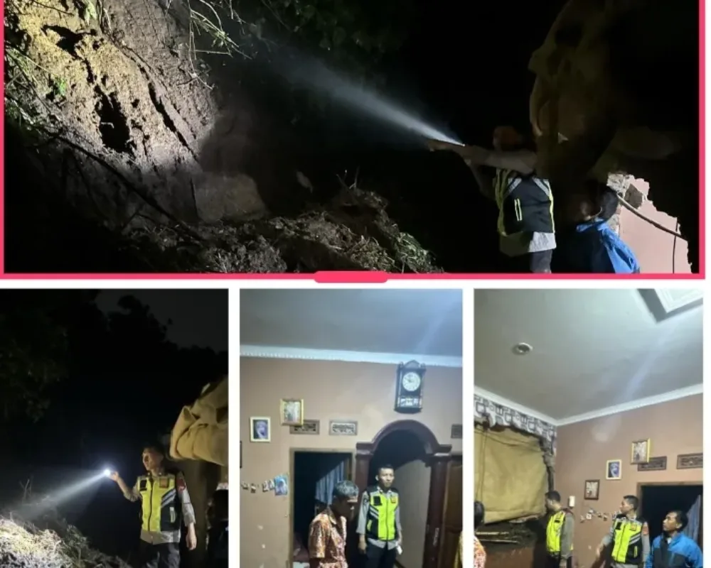 Longsor Akibat Hujan Deras Dinding Rumah Warga Jebol, Polisi Lakukan Cek Lokasi Bencana