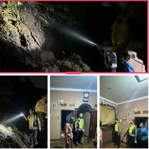 Longsor Akibat Hujan Deras Dinding Rumah Warga Jebol, Polisi Lakukan Cek Lokasi Bencana