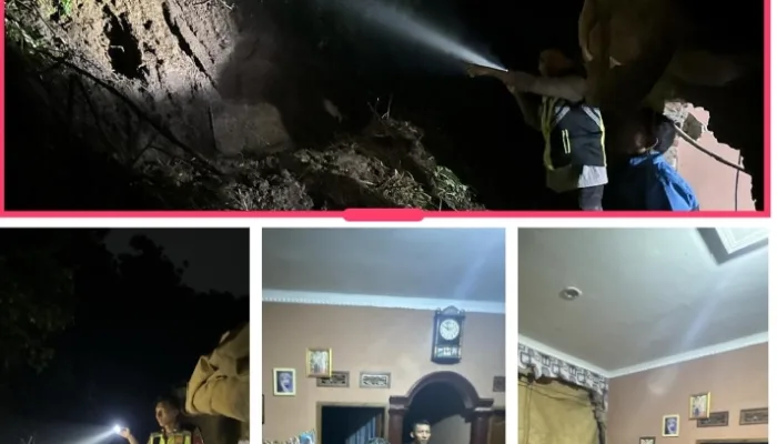 Longsor Akibat Hujan Deras Dinding Rumah Warga Jebol, Polisi Lakukan Cek Lokasi Bencana