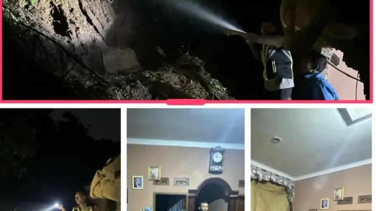 Longsor Akibat Hujan Deras Dinding Rumah Warga Jebol, Polisi Lakukan Cek Lokasi Bencana