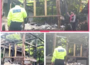 Polsek Limbangan Tangani Kebakaran Rumah Panggung, Diduga Akibat Ledakan Korek Gas