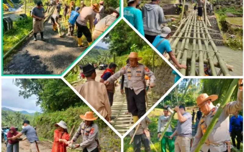 Respons Cepat Bencana, Polri dan Warga Dirikan Jembatan Darurat di Garut.