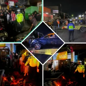 Unit Gakum Sat Lantas Polres Garut Tangani Laka Mobil Tabrak Warung Nasi Goreng