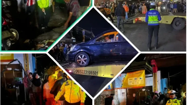 Unit Gakum Sat Lantas Polres Garut Tangani Laka Mobil Tabrak Warung Nasi Goreng