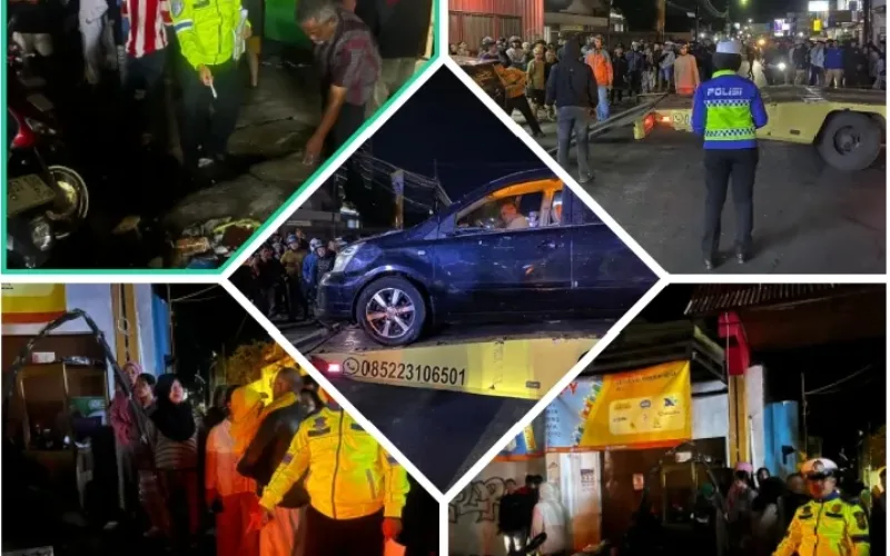 Unit Gakum Sat Lantas Polres Garut Tangani Laka Mobil Tabrak Warung Nasi Goreng
