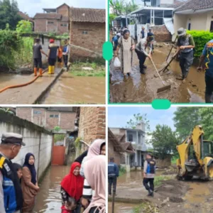Banjir Rendam Permukiman di Karangpawitan, Polsek Karangpawitan Sigap Cek TKP dan Lakukan Penanganan