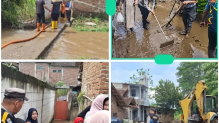 Banjir Rendam Permukiman di Karangpawitan, Polsek Karangpawitan Sigap Cek TKP dan Lakukan Penanganan