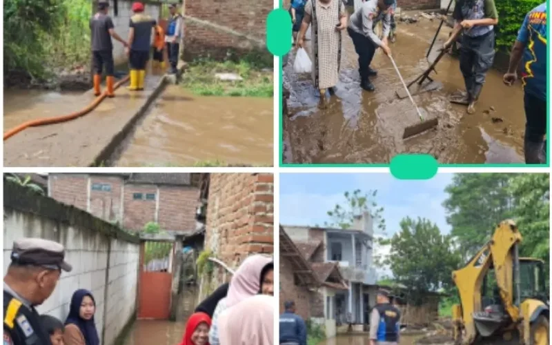 Banjir Rendam Permukiman di Karangpawitan, Polsek Karangpawitan Sigap Cek TKP dan Lakukan Penanganan