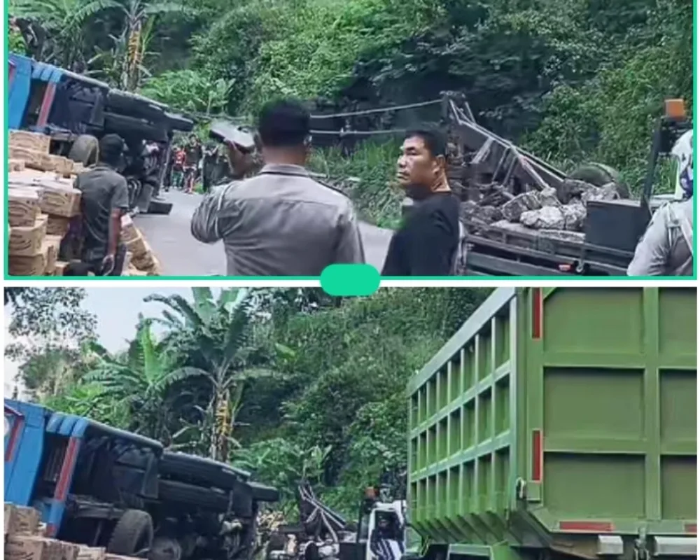 Lakalantas Kontainer Pengangkut Minyak Terguling di Nagreg