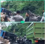 Lakalantas Kontainer Pengangkut Minyak Terguling di Nagreg