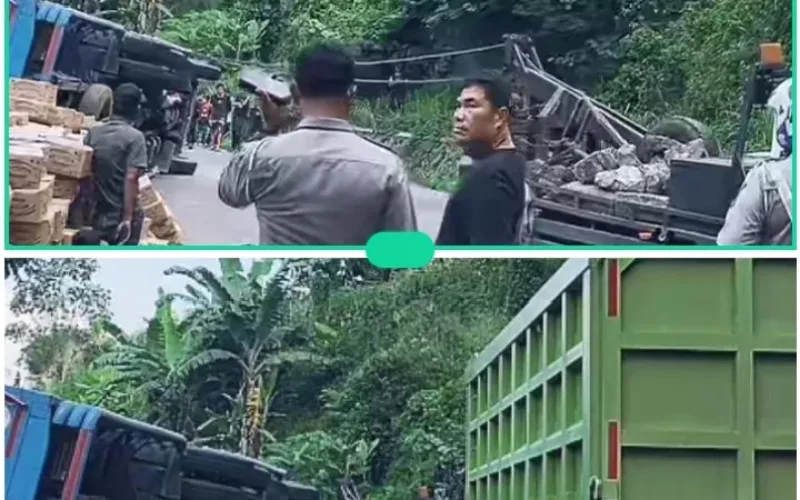 Lakalantas Kontainer Pengangkut Minyak Terguling di Nagreg