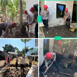 Polres Garut Kembali Bersihkan Material Bekas Banjir di Karangpawitan