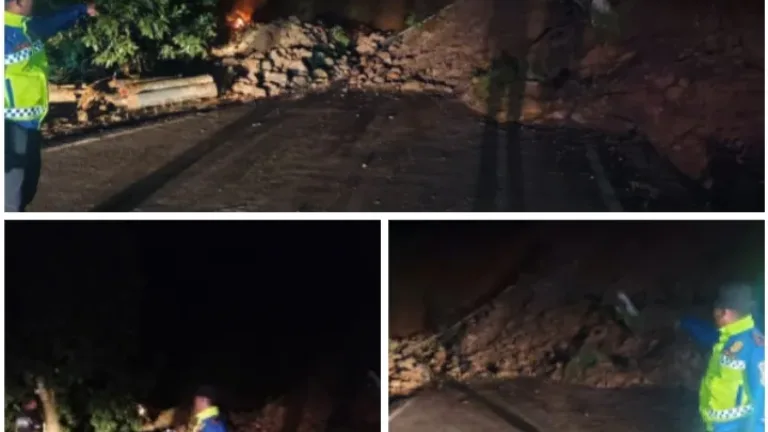 Respon Cepat Polsek Bungbulang Tangani Longsor Putuskan Akses Jalur di Wangunjaya
