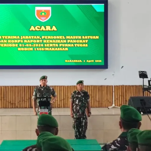 KODIM 1408/MAKASSAR Gelar Acara Serah Terima Jabatan, Pengakuan Personil Baru, Kenaikan Pangkat, Dan Peringatan Purna Tugas Penuh Khidmat
