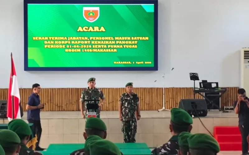 KODIM 1408/MAKASSAR Gelar Acara Serah Terima Jabatan, Pengakuan Personil Baru, Kenaikan Pangkat, Dan Peringatan Purna Tugas Penuh Khidmat