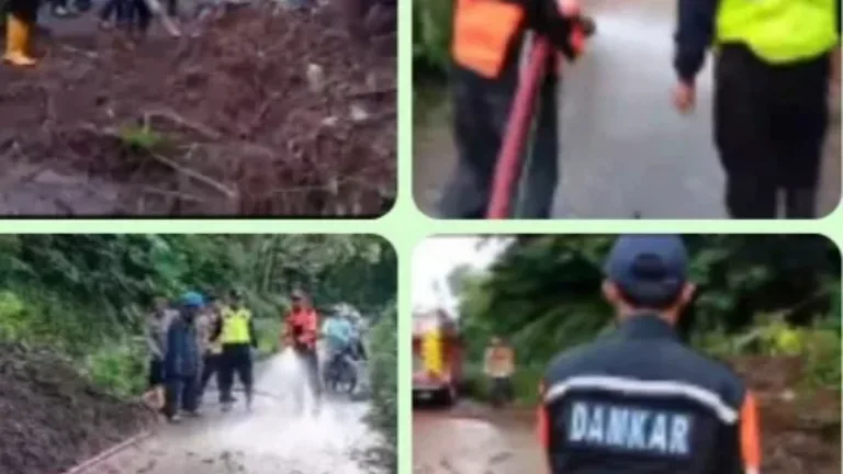 Jalan Talagabodas Barukai Longsor Akibat Hujan Deras, Damkar Garut Gerak Cepat Lakukan Penanganan