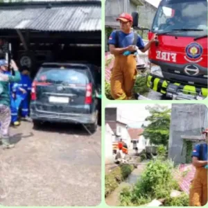 Damkar Garut Bersihkan Lumpur Pasca Banjir di Griya Sahla Karangpawitan, Evakuasi Kendaraan Terjebak