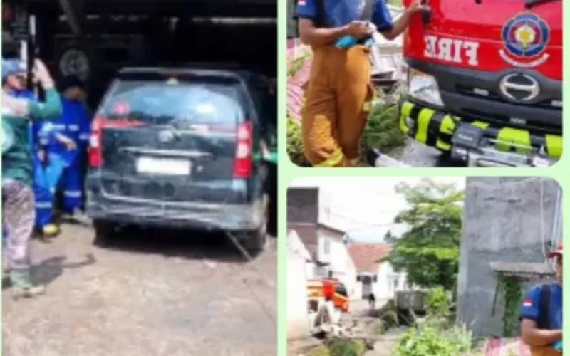 Damkar Garut Bersihkan Lumpur Pasca Banjir di Griya Sahla Karangpawitan, Evakuasi Kendaraan Terjebak
