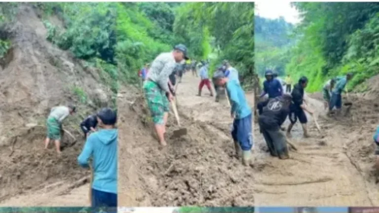 Cigadog Dikepung Longsor, Warga dan Babinsa Bahu-membahu Buka Akses Jalan